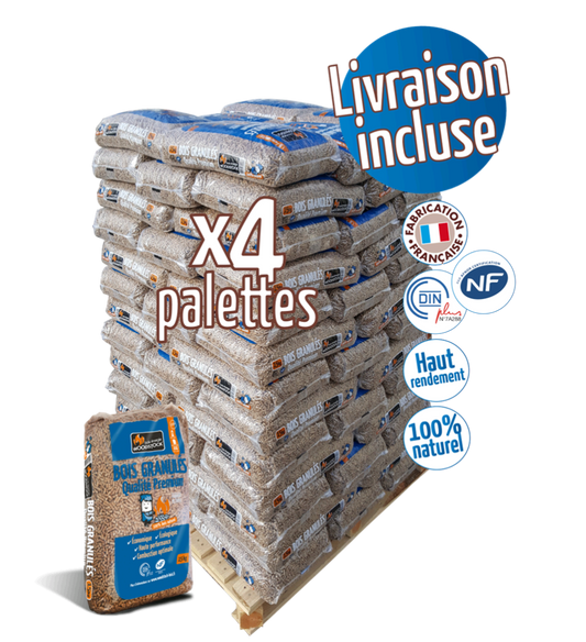 Palette de granulés WOODSTOCK x 4 (264 sacs) de 15 Kg