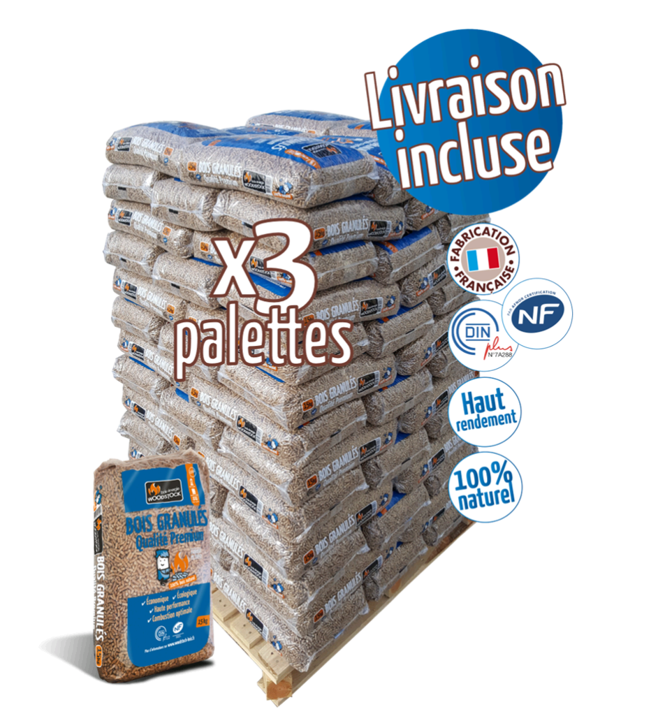 Palette de granulés WOODSTOCK x 3 (198 sacs) de 15 Kg