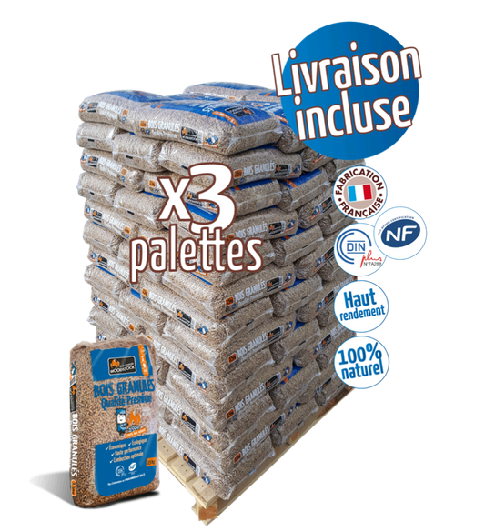 Palette de granulés WOODSTOCK x 3 (198 sacs) de 15 Kg